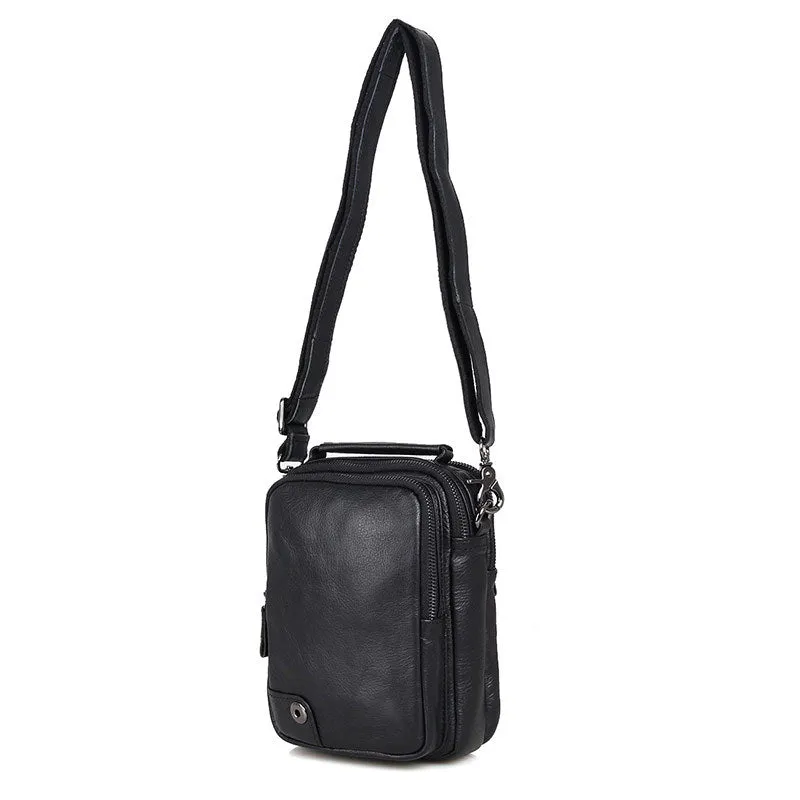 Compact Top Grain Leather Messenger Bags Men's Minimalist Shoulder Bags Satchel 1007