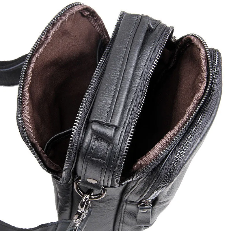 Compact Top Grain Leather Messenger Bags Men's Minimalist Shoulder Bags Satchel 1007