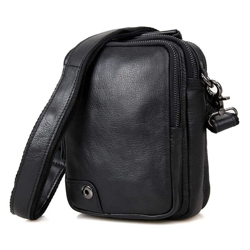 Compact Top Grain Leather Messenger Bags Men's Minimalist Shoulder Bags Satchel 1007