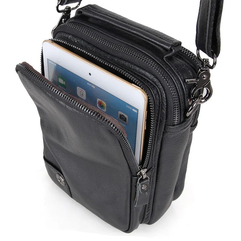Compact Top Grain Leather Messenger Bags Men's Minimalist Shoulder Bags Satchel 1007