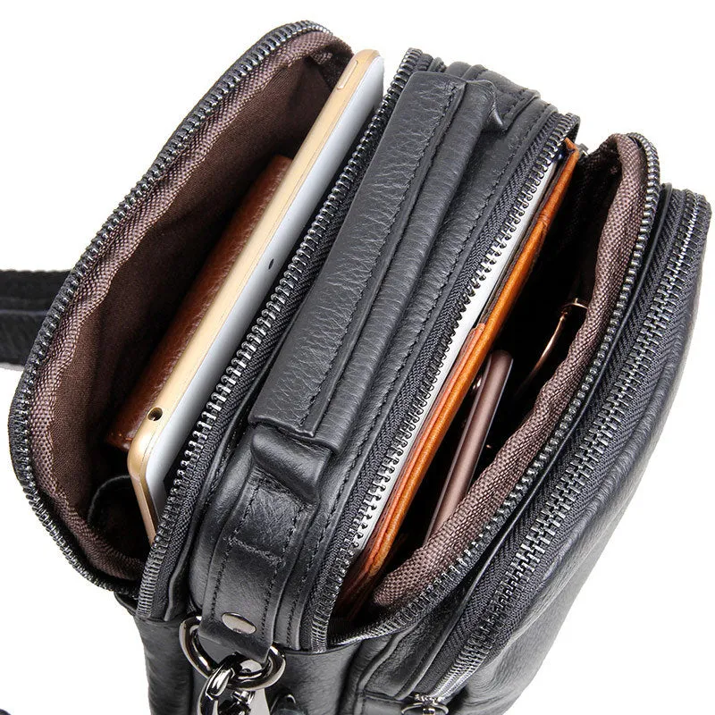 Compact Top Grain Leather Messenger Bags Men's Minimalist Shoulder Bags Satchel 1007