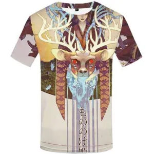 Deer T-shirt Men Animal Shirt Print Colorful Tshirts Cool Japan T-shirts Graphic Art Tshirt Printed Short Sleeve T shirts