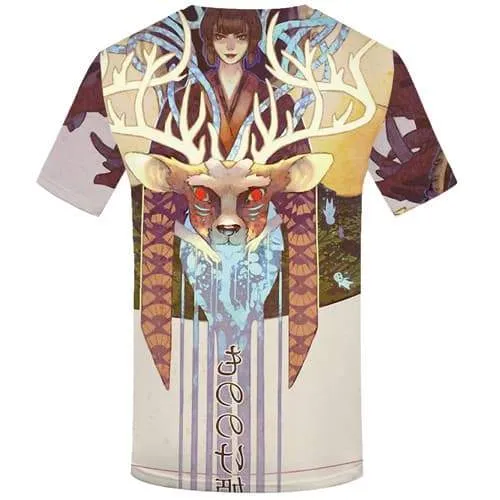 Deer T-shirt Men Animal Shirt Print Colorful Tshirts Cool Japan T-shirts Graphic Art Tshirt Printed Short Sleeve T shirts
