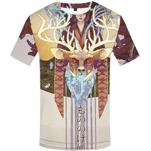 Deer T-shirt Men Animal Shirt Print Colorful Tshirts Cool Japan T-shirts Graphic Art Tshirt Printed Short Sleeve T shirts