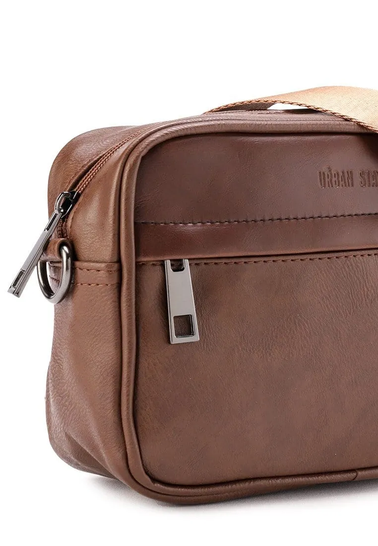 Distressed Leather Zipper Crossbody Bag - Camel