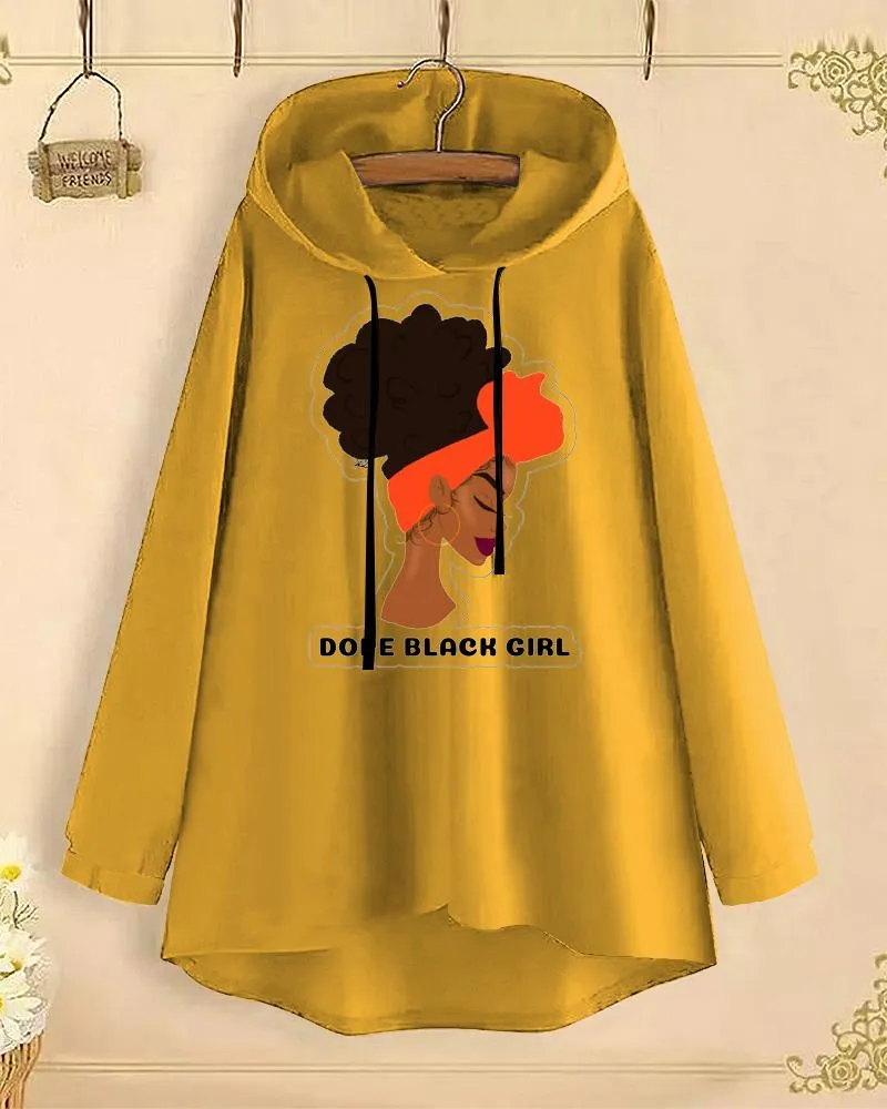 Dope Black Girl Long-Sleeved with Loose Hem Hoodie