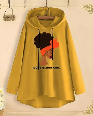Dope Black Girl Long-Sleeved with Loose Hem Hoodie