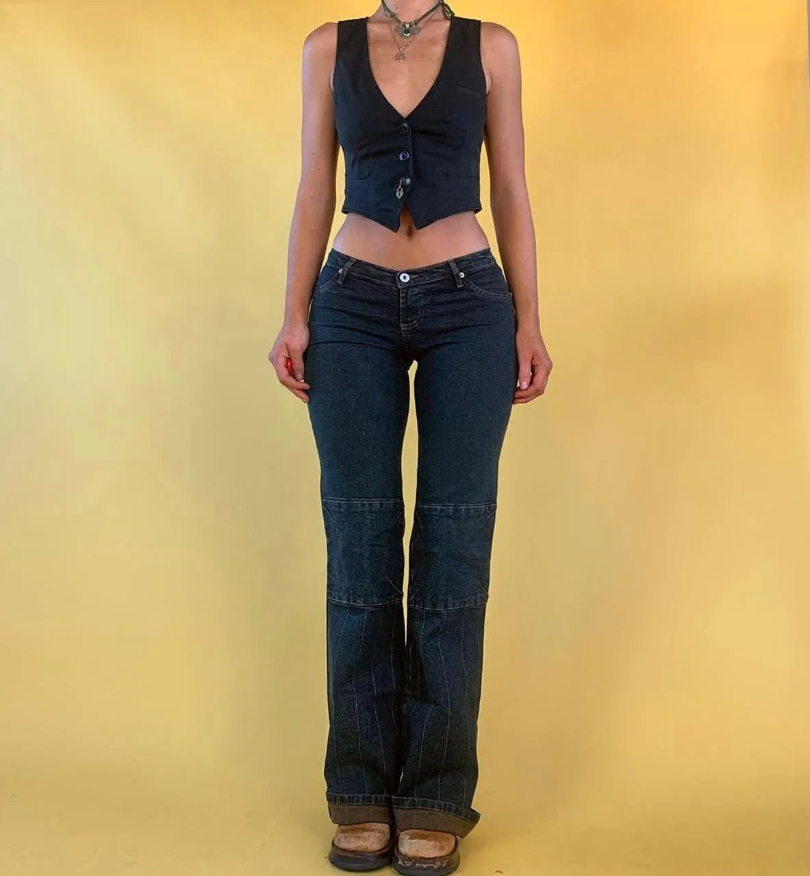 Double Knee Low Rise Jeans