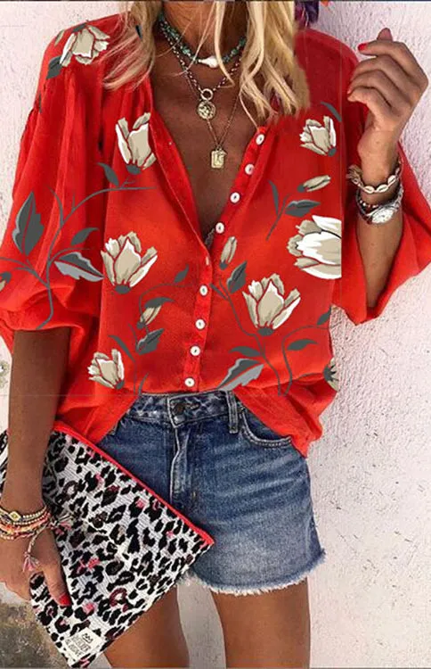 Floral Printed Loose Casual Blouse
