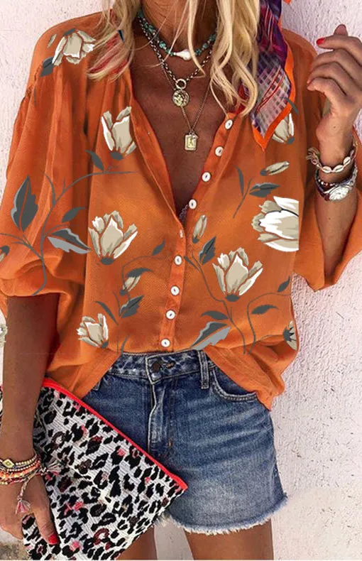 Floral Printed Loose Casual Blouse