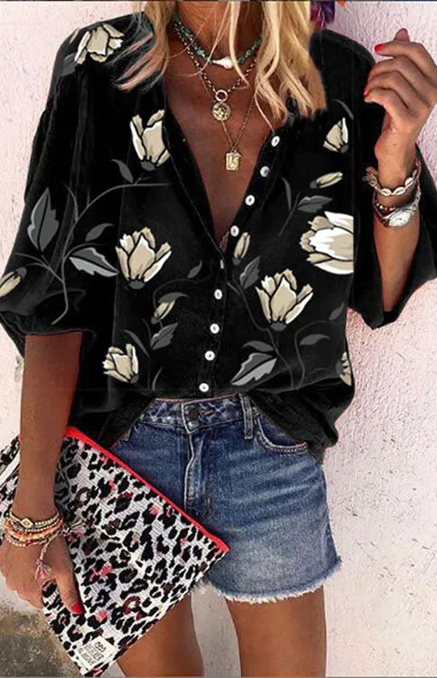 Floral Printed Loose Casual Blouse