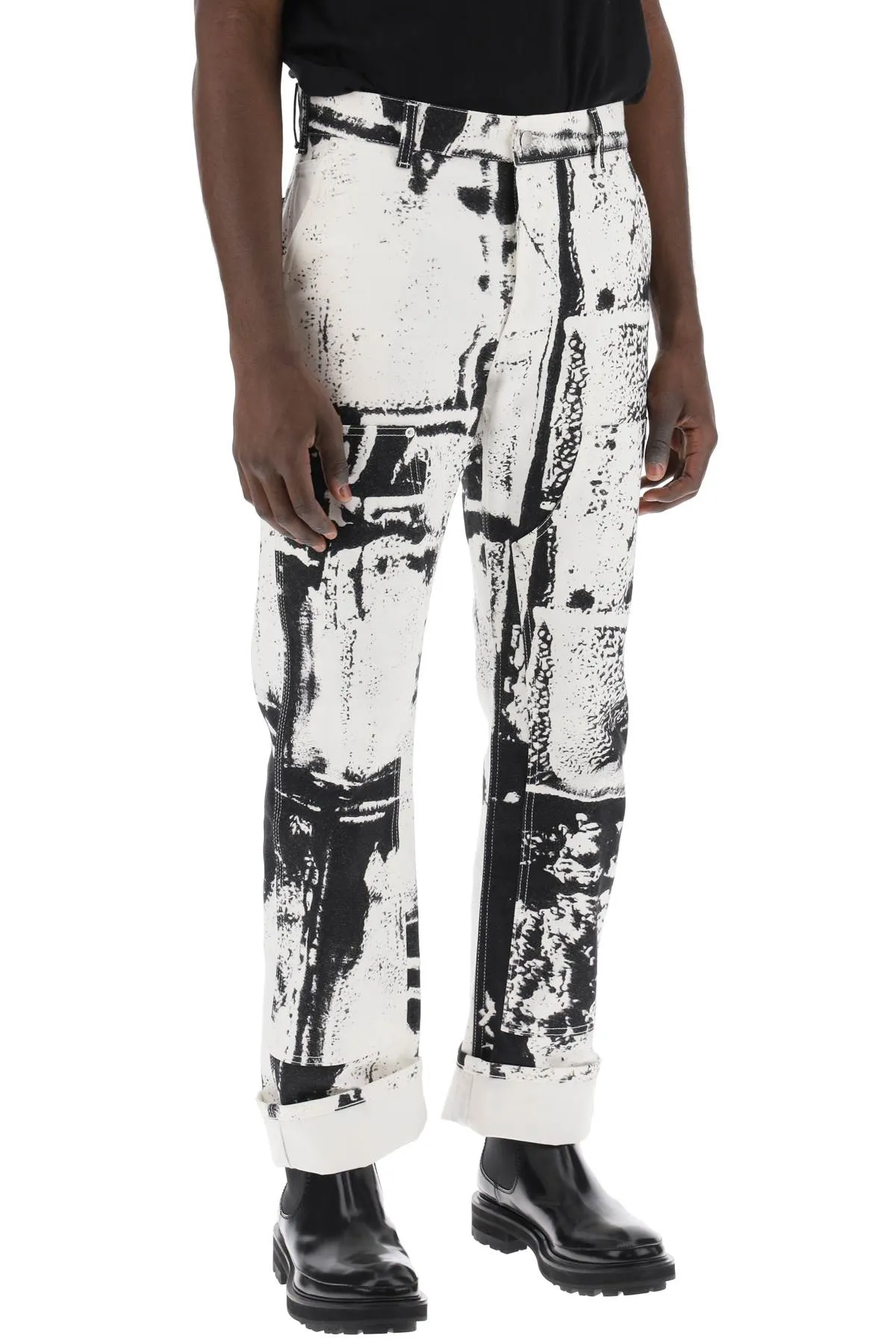 fold print workwear jeans