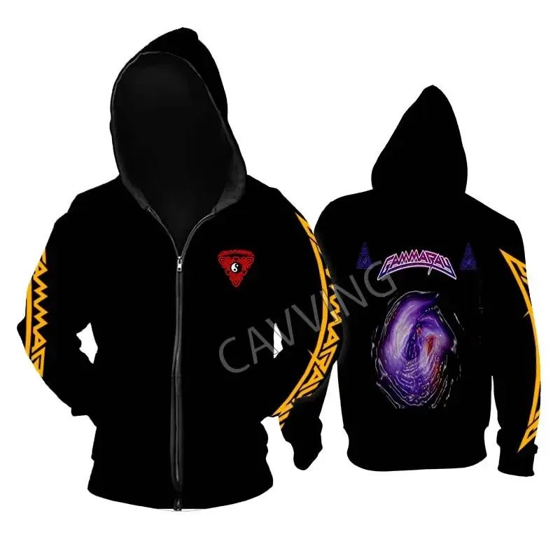 Gamma Ray Metal Rock Zipper Hoodie - Unisex Gothic Streetwear, Printed Band Logo, Casual Cotton Hooded Top