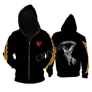 Gamma Ray Metal Rock Zipper Hoodie - Unisex Gothic Streetwear, Printed Band Logo, Casual Cotton Hooded Top