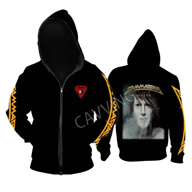 Gamma Ray Metal Rock Zipper Hoodie - Unisex Gothic Streetwear, Printed Band Logo, Casual Cotton Hooded Top