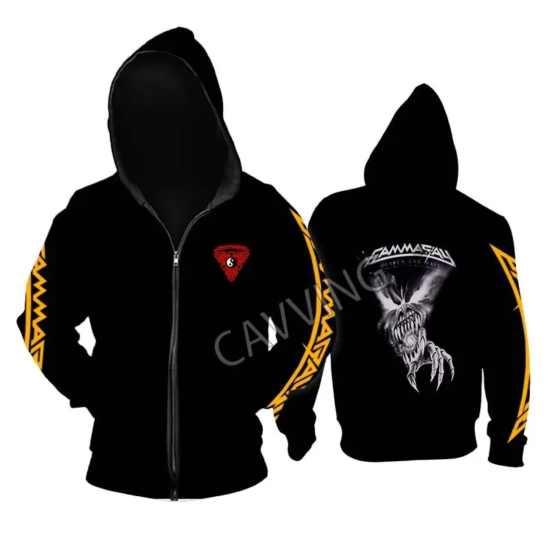 Gamma Ray Metal Rock Zipper Hoodie - Unisex Gothic Streetwear, Printed Band Logo, Casual Cotton Hooded Top