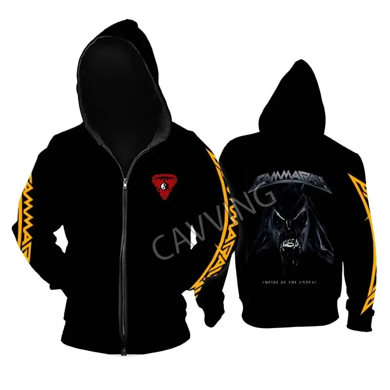 Gamma Ray Metal Rock Zipper Hoodie - Unisex Gothic Streetwear, Printed Band Logo, Casual Cotton Hooded Top