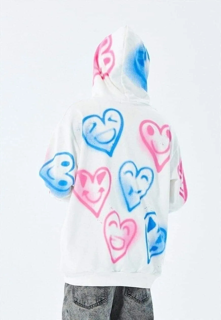 Graffiti heart hoodie hand painted love rave pullover white
