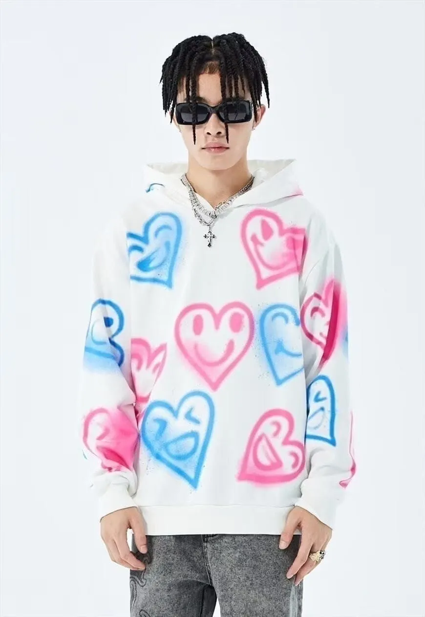 Graffiti heart hoodie hand painted love rave pullover white