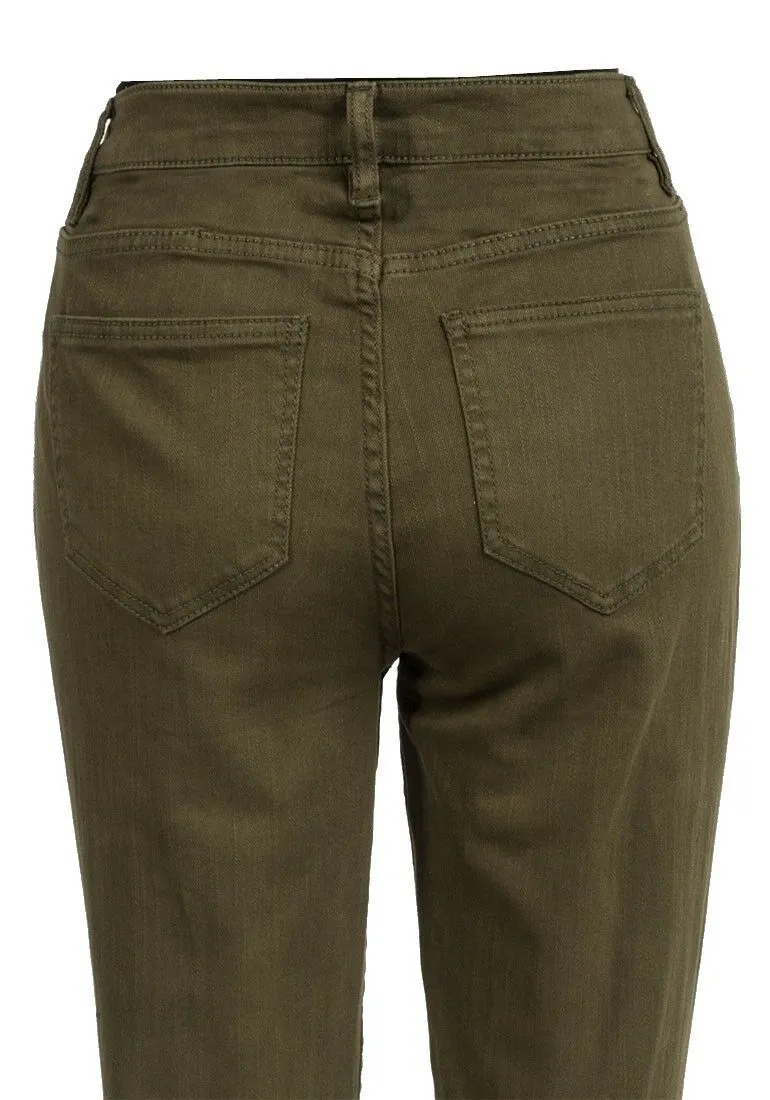 Khaki Ripped Design Cotton Rich Skinny Fit Jeans