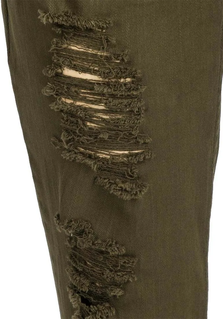 Khaki Ripped Design Cotton Rich Skinny Fit Jeans