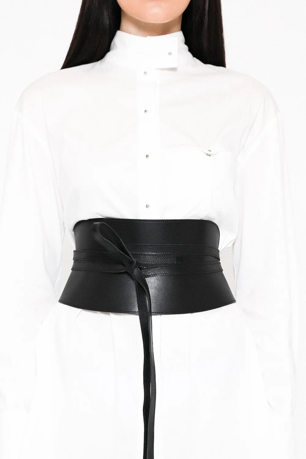 Leather Obi Corset Belt - Pitch Black
