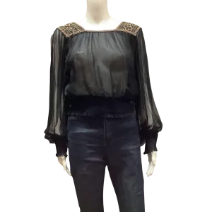 Love Sam Women's Top Black Sheer Elastic Bottom Size: S