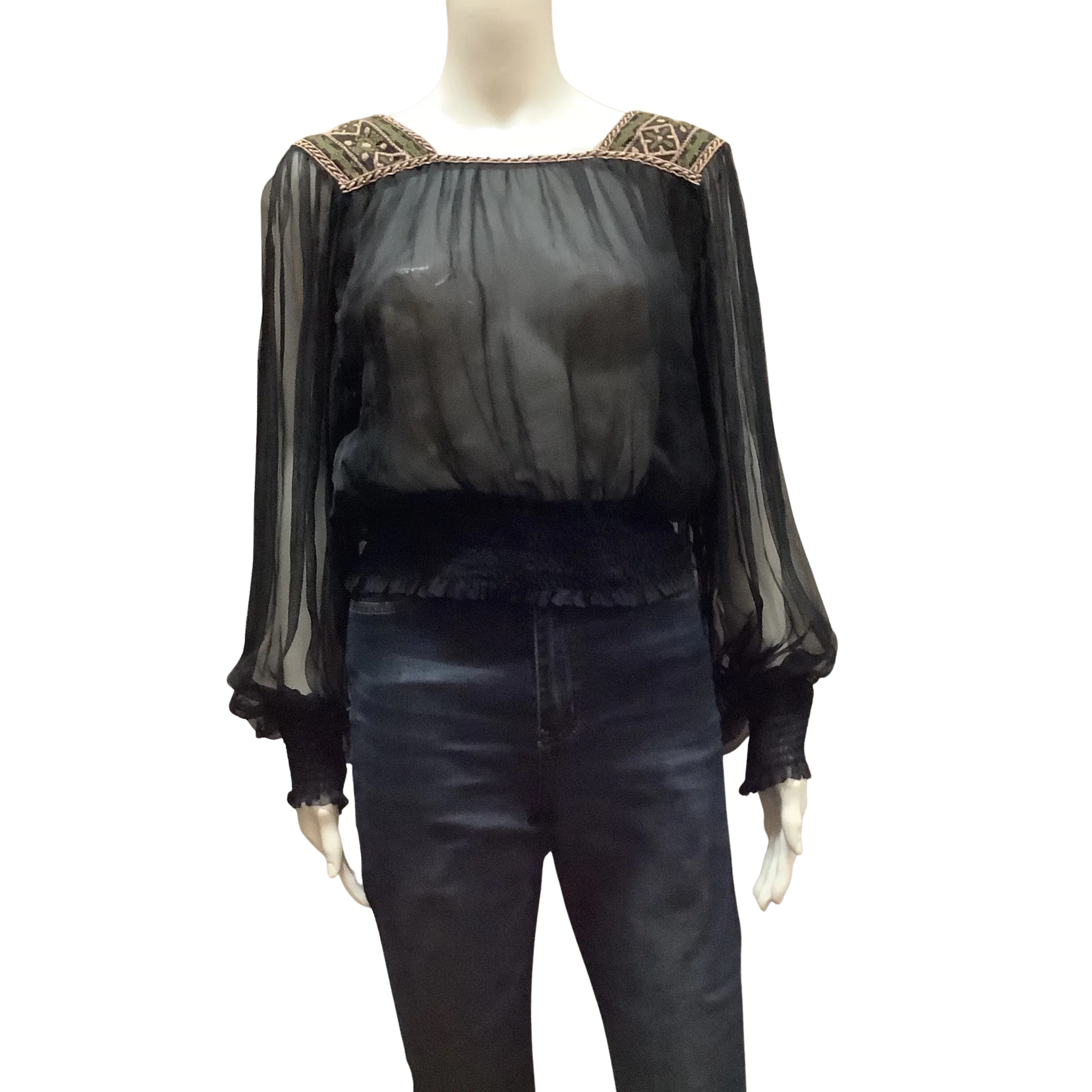 Love Sam Women's Top Black Sheer Elastic Bottom Size: S