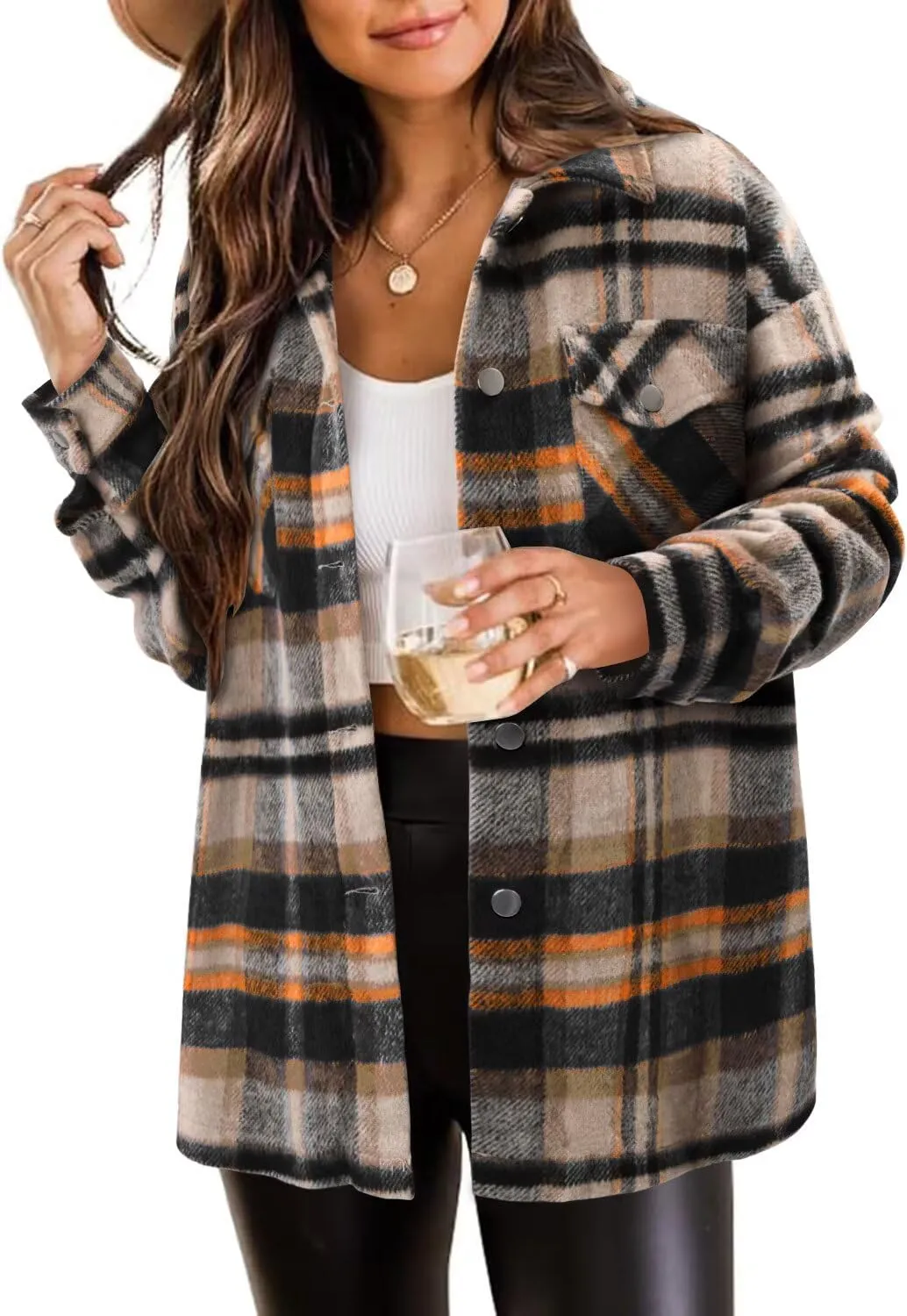 Magritta Womens Shirts Collared Long Sleeve V Neck Button Down Oversized Blouses Tops with Pockets