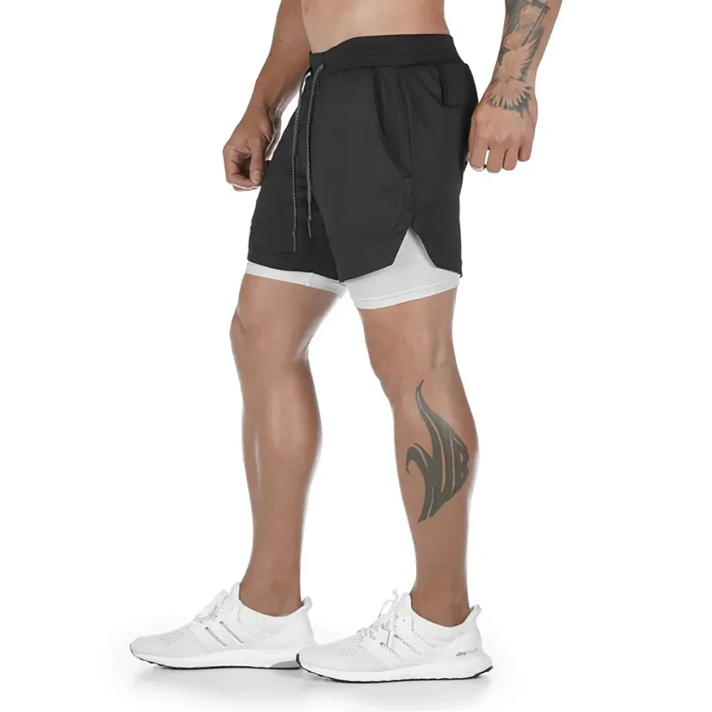 Men's 2-In-1 Compression Running Shorts Gym Wear