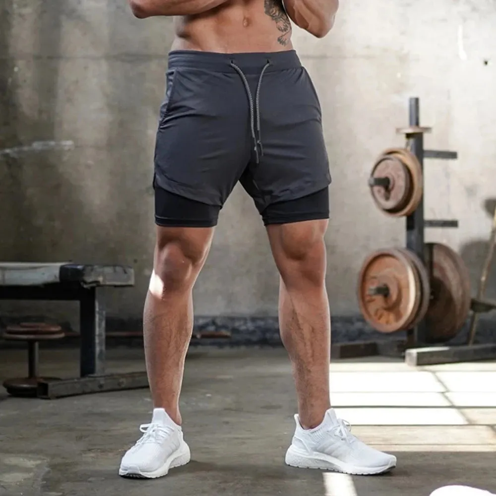 Men's 2-In-1 Compression Running Shorts Gym Wear