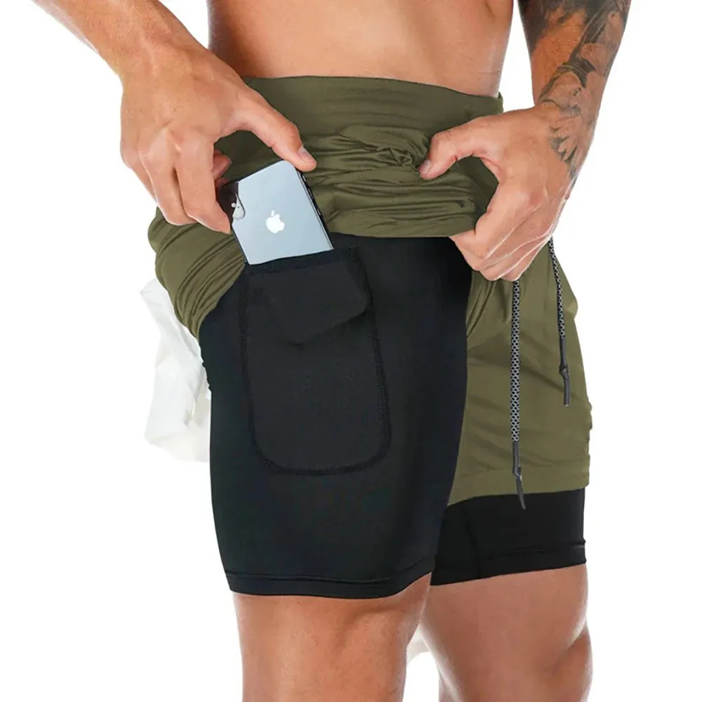 Men's 2-In-1 Compression Running Shorts Gym Wear