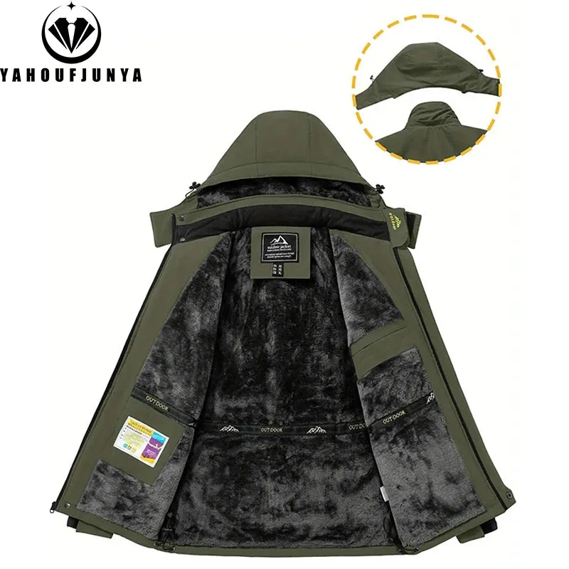 Men's 9XL Fleece-Lined cc – Removable Hood Skiing Windbreaker