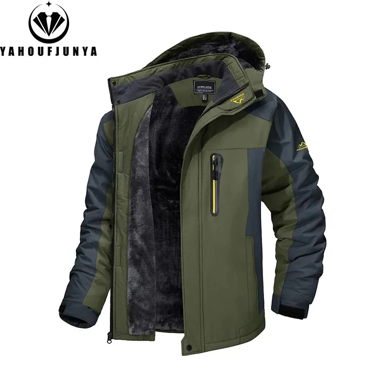 Men's 9XL Fleece-Lined cc – Removable Hood Skiing Windbreaker