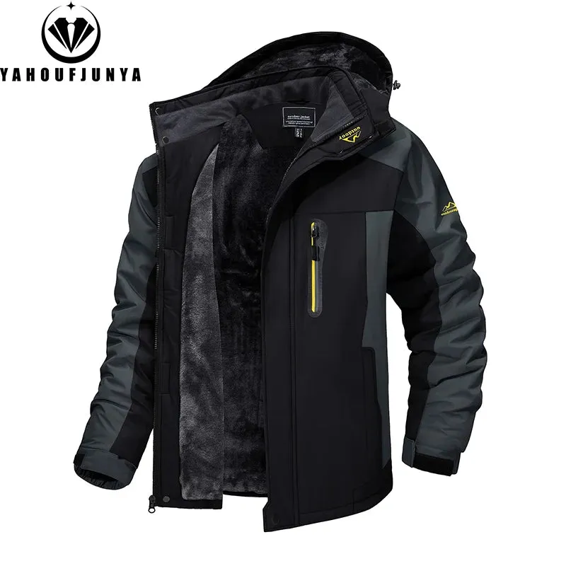 Men's 9XL Fleece-Lined cc – Removable Hood Skiing Windbreaker