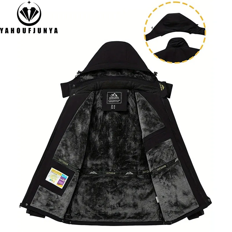 Men's 9XL Fleece-Lined cc – Removable Hood Skiing Windbreaker