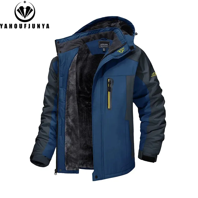 Men's 9XL Fleece-Lined cc – Removable Hood Skiing Windbreaker