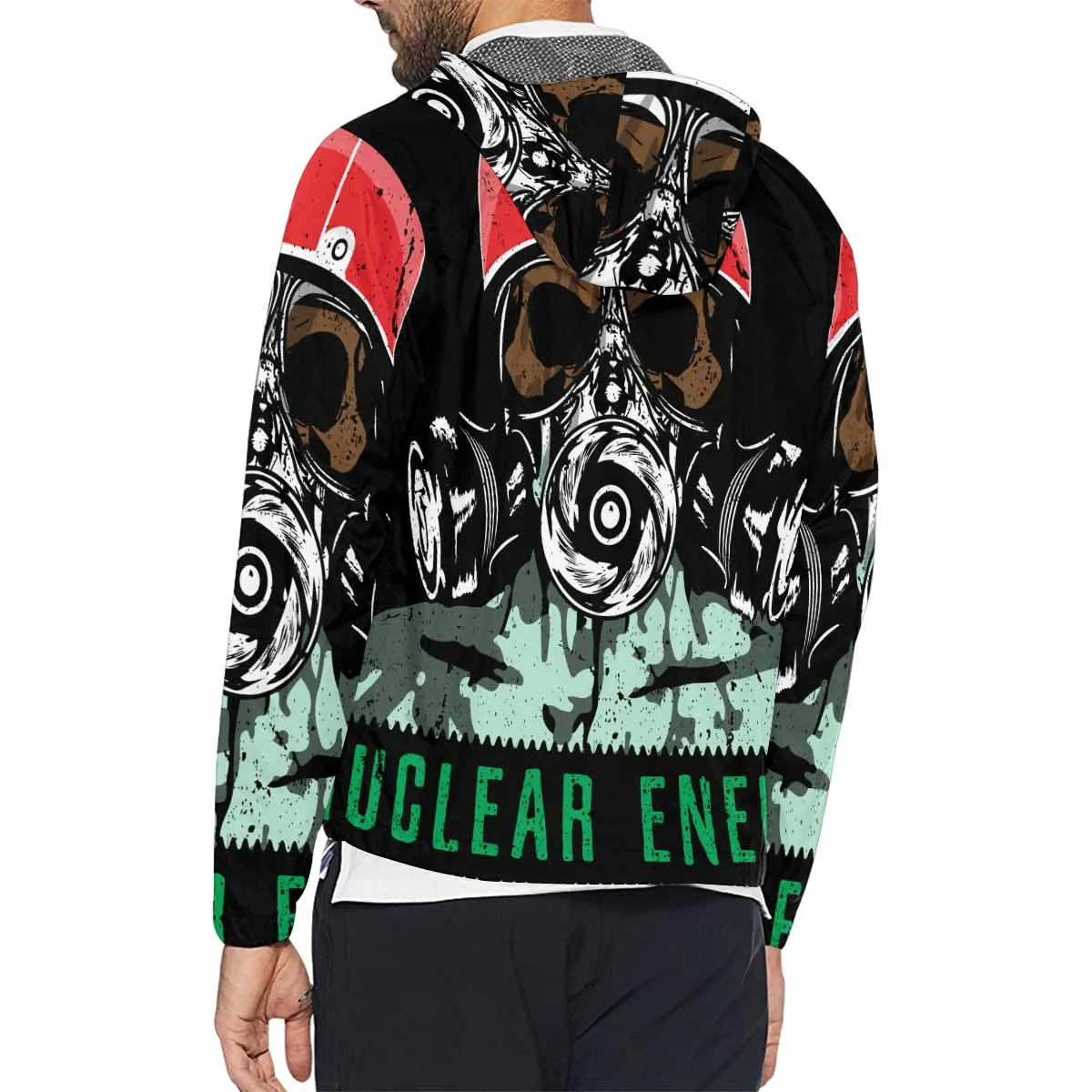 Men's Windbreaker printed nuclear energy skull