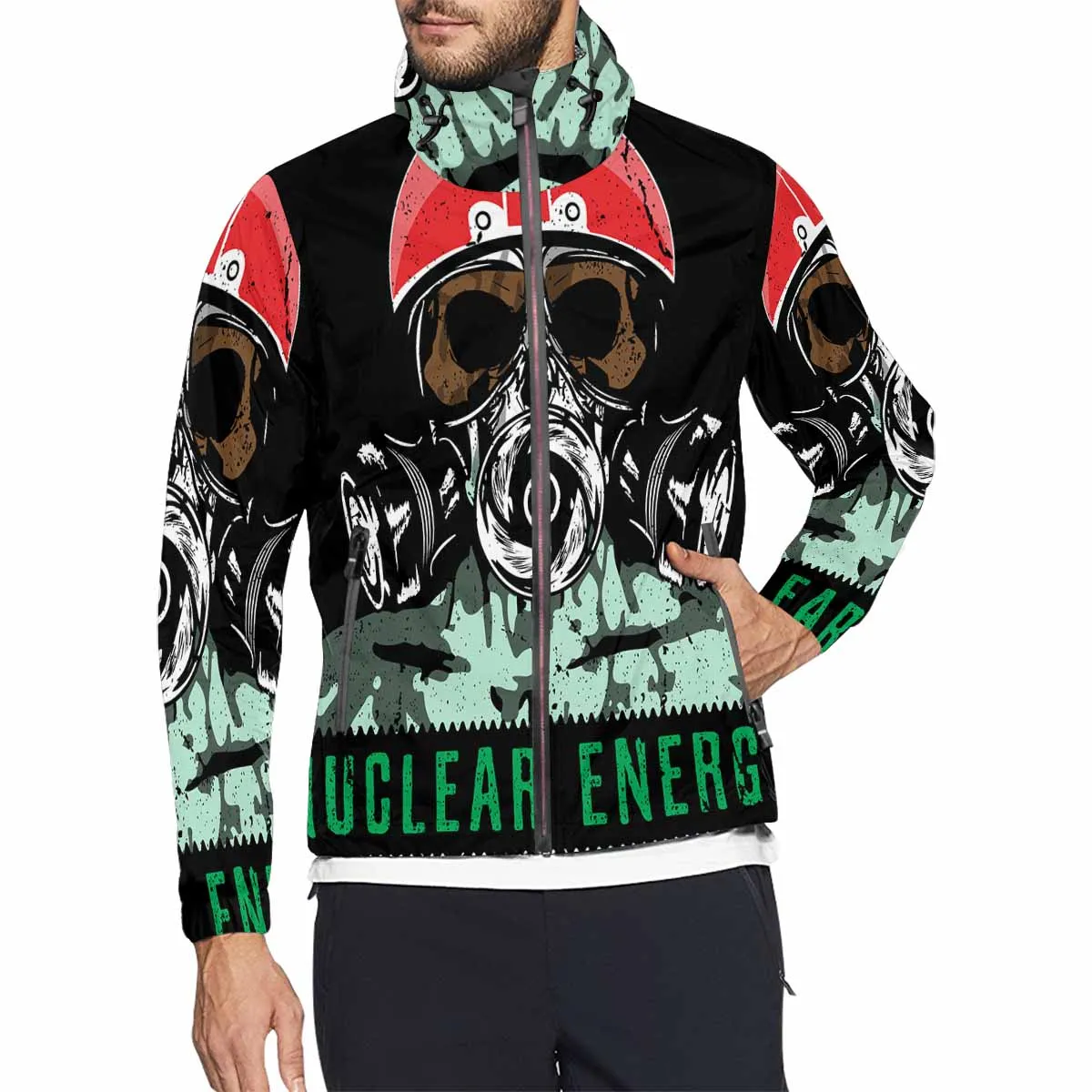 Men's Windbreaker printed nuclear energy skull