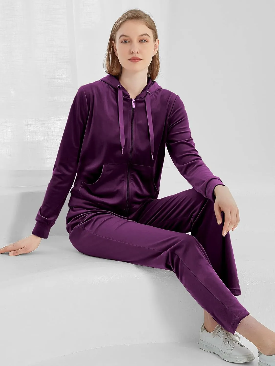 MessBebe Womens Velour Tracksuits Set Long Sleeve Sweatsuits 2 Piece Sports Outfit Zip Hoodie Sweatpants Joggers Set