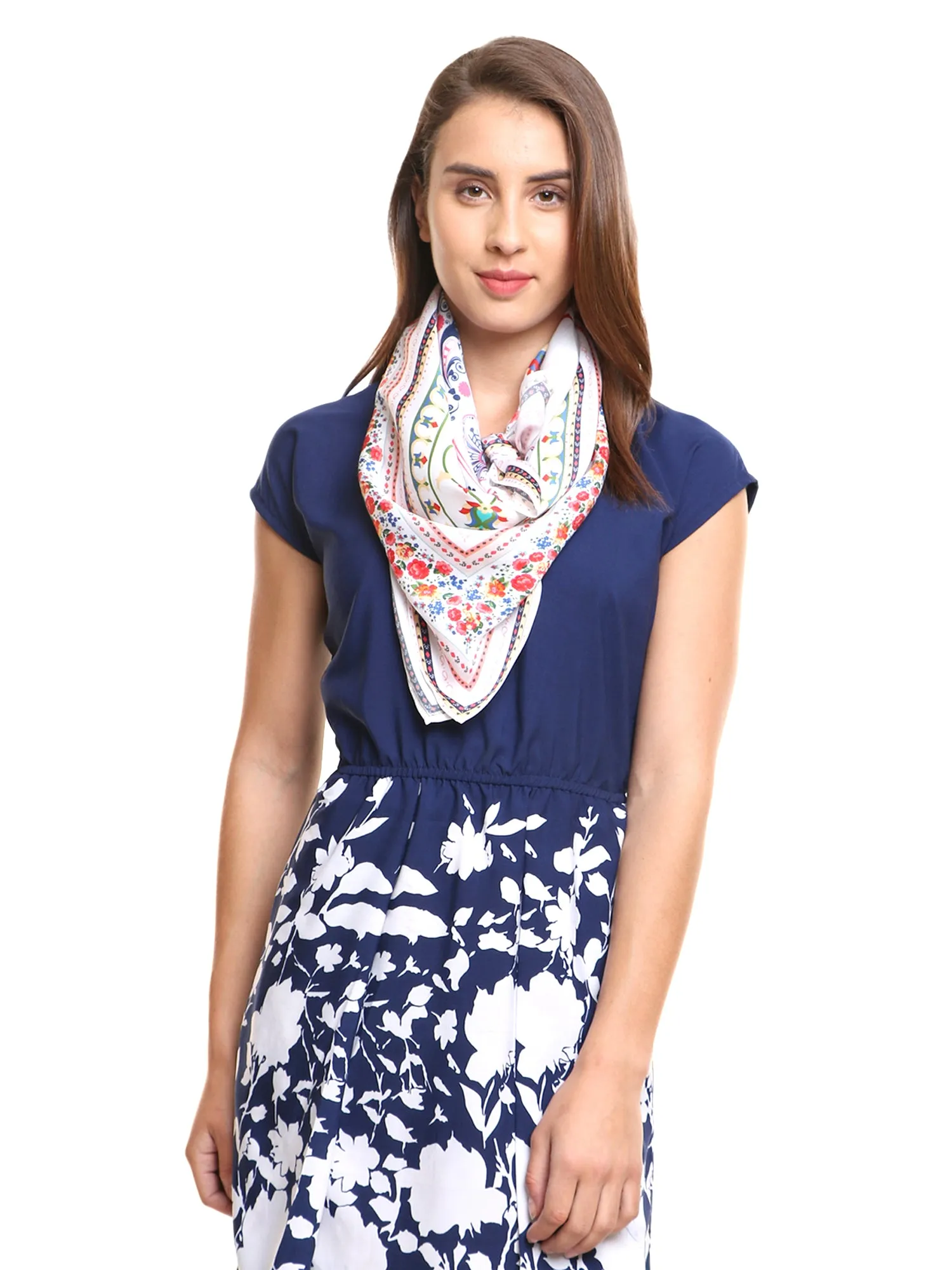 Modarta Neck Scarf - White Floral Scarf
