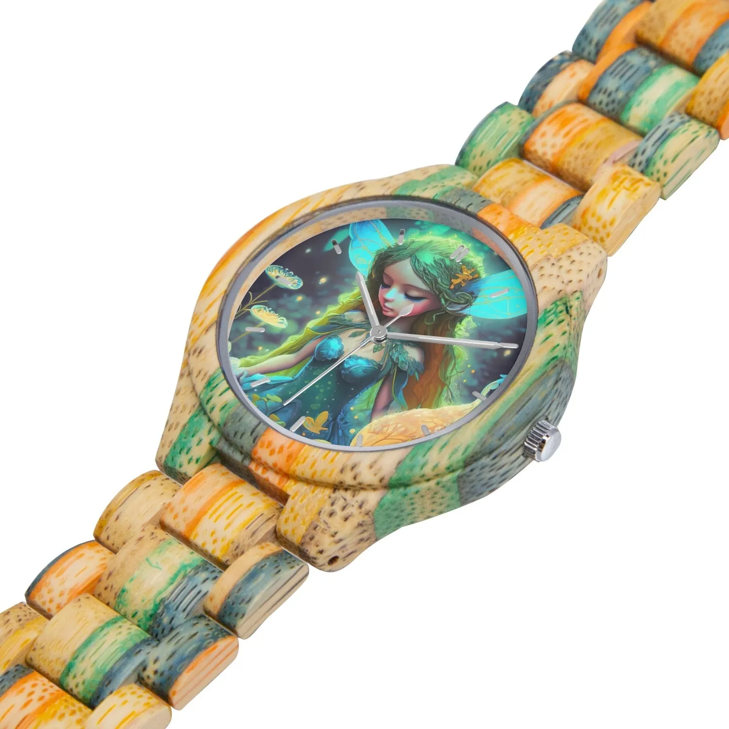 Montre en bois camouflage - Vert et bleu "Fée" (884)