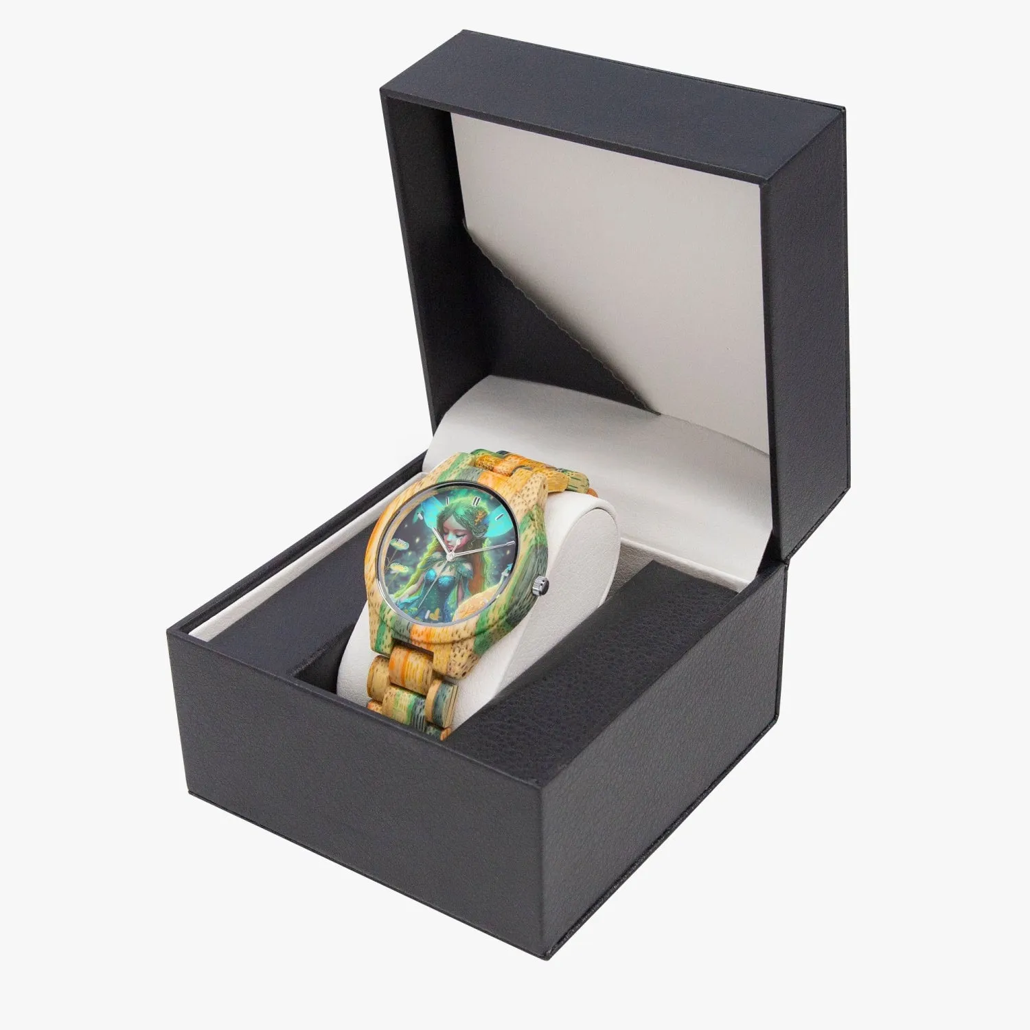 Montre en bois camouflage - Vert et bleu "Fée" (884)
