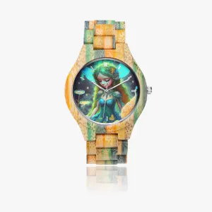 Montre en bois camouflage - Vert et bleu "Fée" (884)