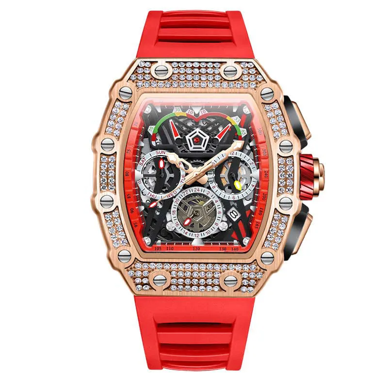 ONOLA 43mm Luxury Diamond Skeleton Watch Barrel Shaped
