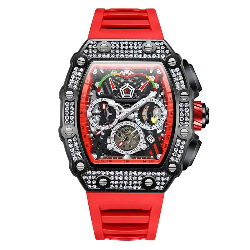 ONOLA 43mm Luxury Diamond Skeleton Watch Barrel Shaped