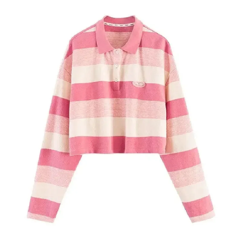 Oversize Polo Neck Striped Sweatshirt