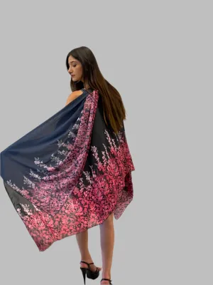 Pink Ombré Leaves Silk Chiffon Scarf
