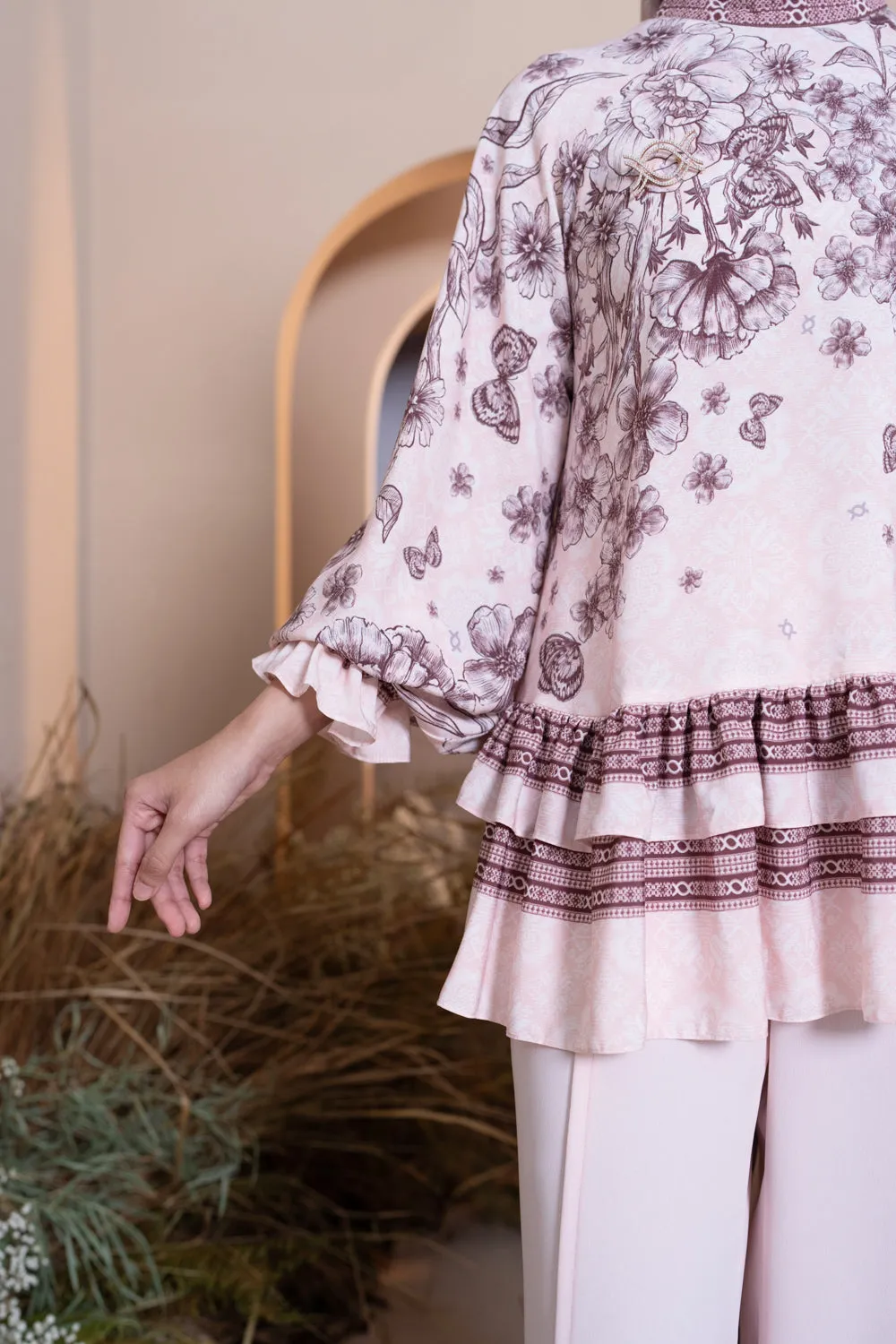 Pre Order - Medinela Blouse Pink Scallop