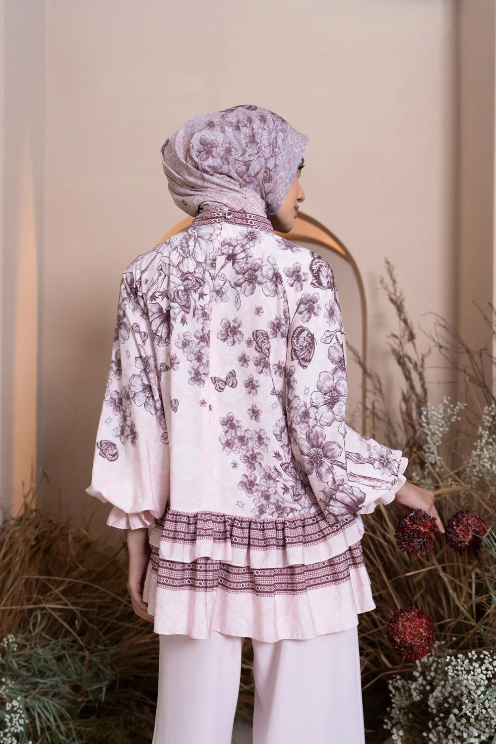 Pre Order - Medinela Blouse Pink Scallop